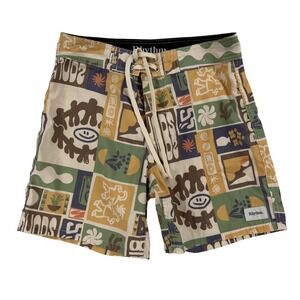 Rhythm Board Shorts Mens 28 Multicolor Patchwork Surf Swim Trunks Quick Dry